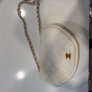Chanel Ivory Quilted Crossbody Bag with Gold Chain